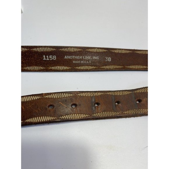 Another Line Inc Vintage Whip Stitch Thick Leather Belt Mens 38” - Picture 3 of 10